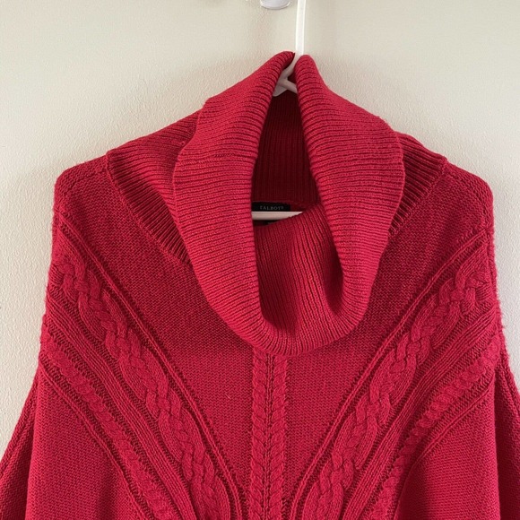 Talbots Sweater Red Women's Poncho Style Pullover Cowl Neck Size Medium - Picture 2 of 6